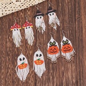 NWT! Seed Bead Halloween Holiday Ghost Earrings! You Chose One Pair!